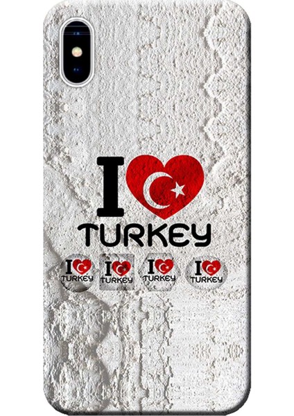 Apple iPhone X Kılıf I Love Turkey Baskılı Esnek TPU Silikon