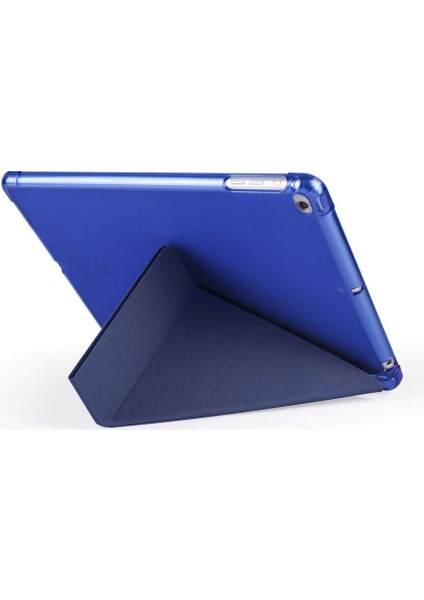 Apple iPad 7. 8. ve 9. Nesil 10.2" Kılıf Kalem Bölmeli Tri Folding Smart Standlı Pu Deri Arkası Yumuşak Silikon 360 Tam Koruma Kapak