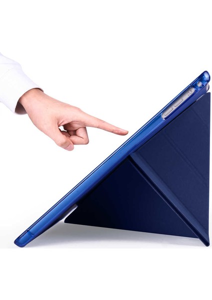 Apple iPad 7. 8. ve 9. Nesil 10.2" Kılıf Kalem Bölmeli Tri Folding Smart Standlı Pu Deri Arkası Yumuşak Silikon 360 Tam Koruma Kapak