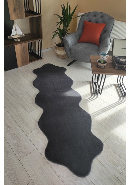 Antrasit Peluş Post Çift Kafa Yıkanabilir Kaymaz Taban Tavşan Tüyü Halı Yolluk fiyatları