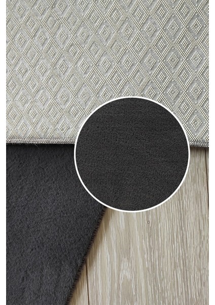 Antrasit Peluş Post Çift Kafa Yıkanabilir Kaymaz Taban Tavşan Tüyü Halı Yolluk modelleri