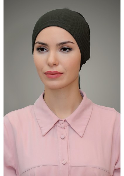 Haki Pratik Hazır Geçmeli Tesettür Bone Petekli Güllü - Hürrem 1201