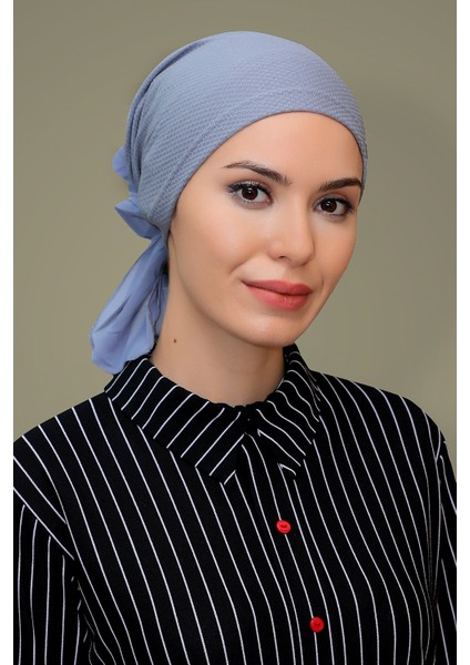 Gri Pratik Hazır Geçmeli Tesettür Bone Petekli Güllü - Hürrem 1201