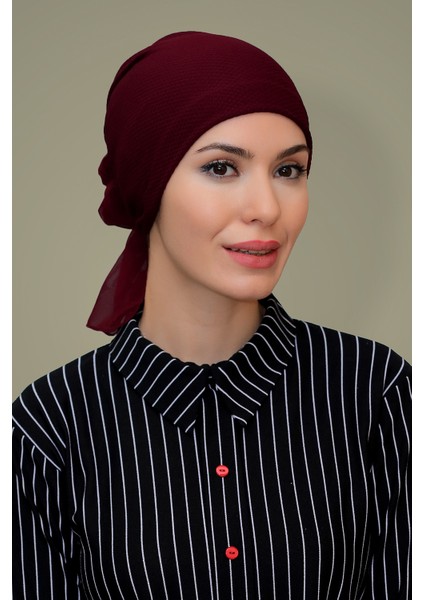 Bordo Pratik Hazır Geçmeli Tesettür Bone Petekli Güllü - Hürrem 1201