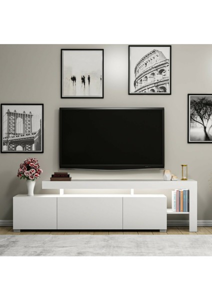 BMdekor TV Sehpası Buğra Beyaz LED Işıklı