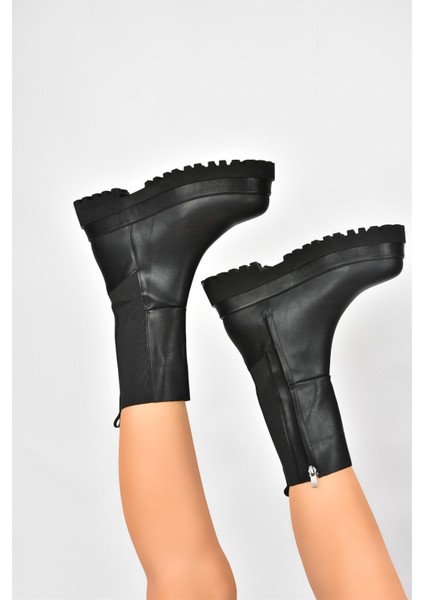 Kadın Bot Siyah Kalın Taban Suni Deri Düz Topuk 6 cm modelleri