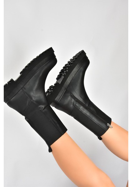 Kadın Bot Siyah Kalın Taban Suni Deri Düz Topuk 6 cm fırsatları