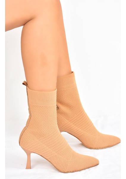 Camel Triko Ince Topuklu Kadın Bot L799593257