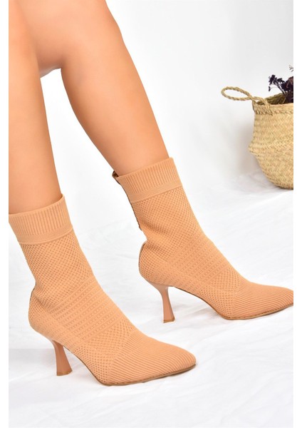 Camel Triko Ince Topuklu Kadın Bot L799593257