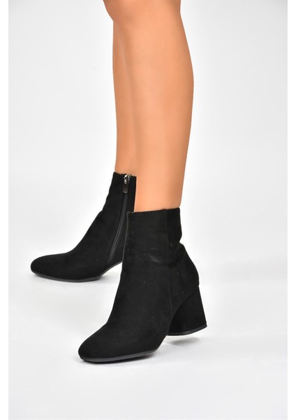 Siyah Süet Kalın Topuklu Kadın Bot L251089302