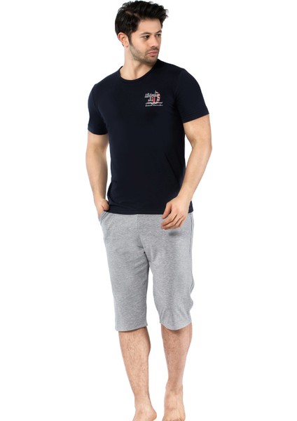 Tekstil Yazlık Erkek 3'lü Kapri Pijama Takımı