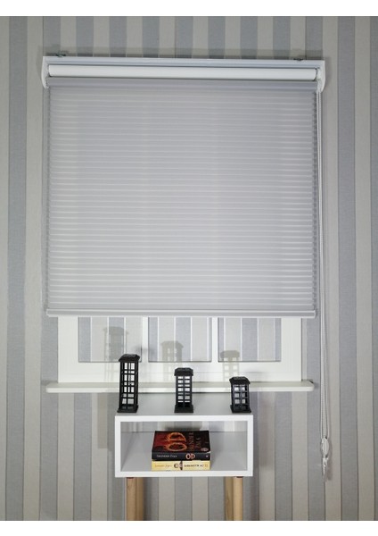 Açık Gri Yeni Sezon Çiftli Mekanizma Stor Tül ve Güneşlik