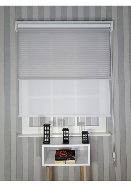 Açık Gri Yeni Sezon Çiftli Mekanizma Stor Tül ve Güneşlik fiyatları