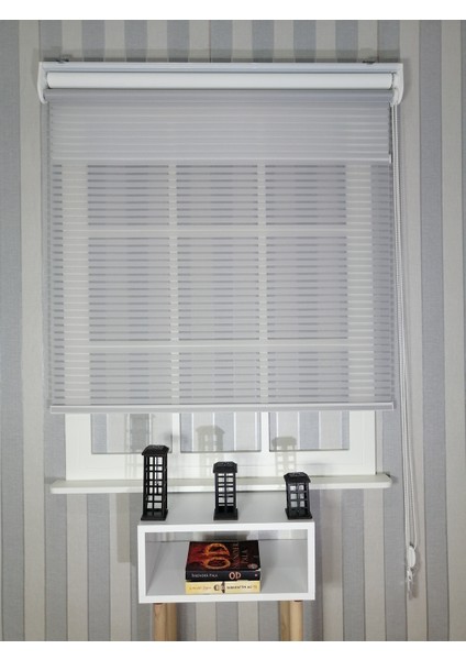 Açık Gri Yeni Sezon Çiftli Mekanizma Stor Tül ve Güneşlik modelleri