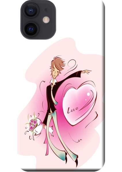 Apple iPhone 12 Kılıf Çiçek Buket Adam Kalp Baskılı Esnek TPU Silikon
