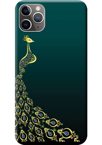 Apple iPhone 11 Pro Max Kılıf Vektörel Tavuskuşu Baskılı Esnek TPU Silikon