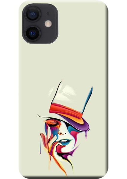 Apple iPhone 12 Kılıf Kadın Yüzü Renkli Baskılı Esnek TPU Silikon
