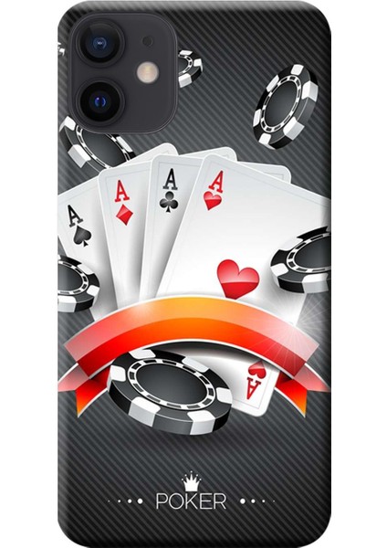 Apple iPhone 12 Mini Kılıf Poker 4 As Baskılı Esnek TPU Silikon