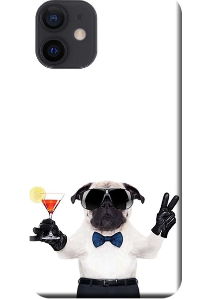 Apple iPhone 12 Mini Kılıf Kadeh Kaldıran Köpek Baskılı Esnek TPU Silikon