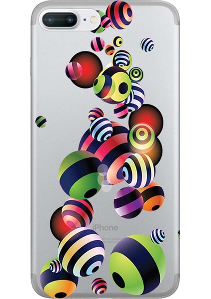 Apple iPhone 8 Plus Kılıf Çizgili Top Baskılı Esnek TPU Silikon