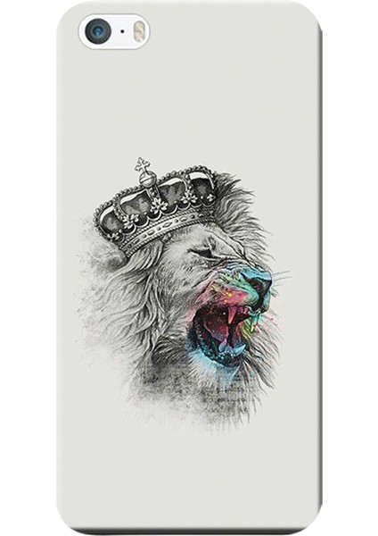 Apple iPhone 5/5S Kılıf Karakalem Aslan Baskılı Esnek TPU Silikon