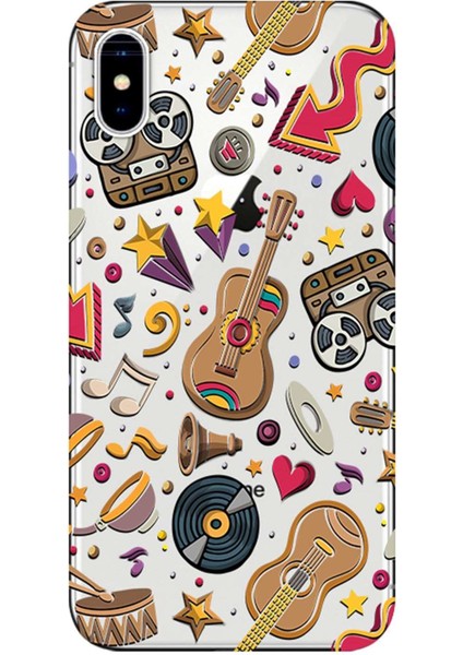 Apple iPhone XS Max Kılıf Müzik Fest Baskılı Esnek TPU Silikon