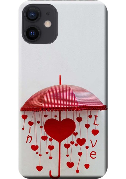 Apple iPhone 12 Mini Kılıf Aşk Şemsiyesi Baskılı Esnek TPU Silikon