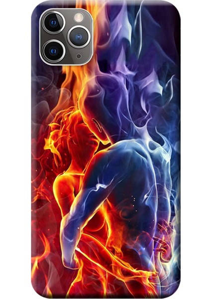 iPhone 11 Pro Max Kılıf Alevli Aşk Sarılma Baskılı Esnek Tpu SILIKON541