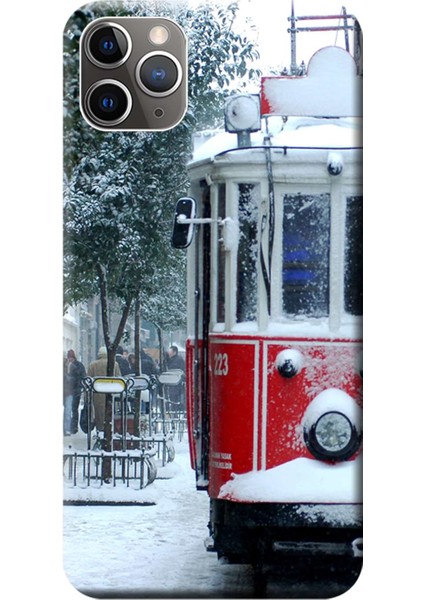 Apple iPhone 11 Pro Kılıf İstiklal Tramvay Kar Baskılı Esnek TPU Silikon