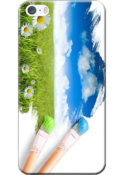 Apple iPhone 5/5S Kılıf Fırça Boya Manzara Baskılı Esnek TPU Silikon