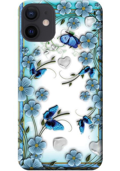 Apple iPhone 12 Mini Kılıf Çiçek ve Kelebekler Baskılı Esnek TPU Silikon