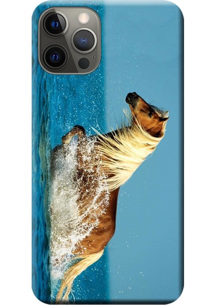 Apple iPhone 12 Pro Kılıf Su Koşan Yeleli At Baskılı Esnek TPU Silikon