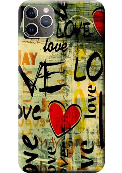 Apple iPhone 11 Pro Max Kılıf Kalp Love Grafiti Baskılı Esnek TPU Silikon