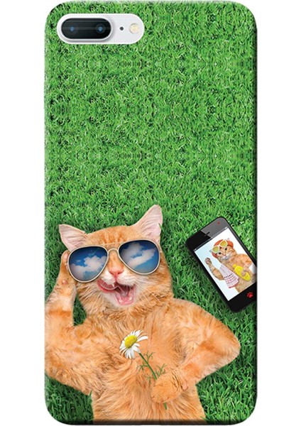 Apple iPhone 8 Plus Kılıf Sevimli Sarı Kedi Baskılı Esnek TPU Silikon
