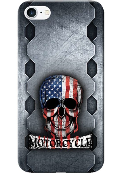 Apple iPhone 7 Kılıf Skull Motorcycle Baskılı Esnek TPU Silikon