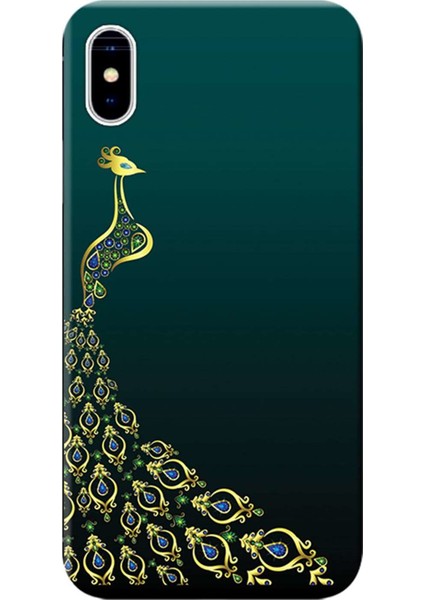 Apple iPhone X Kılıf Vektörel Tavuskuşu Baskılı Esnek TPU Silikon