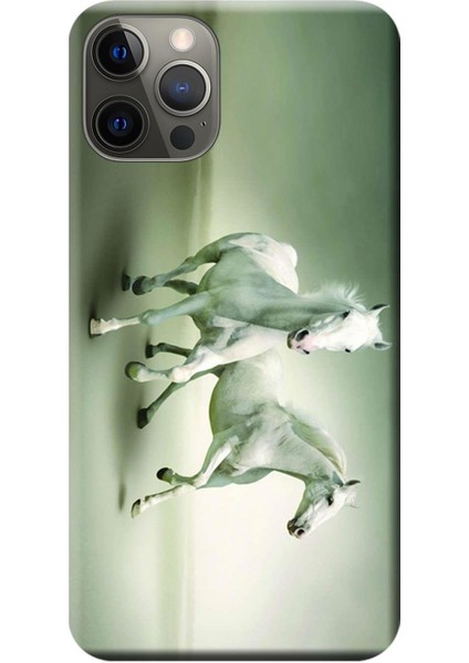 Apple iPhone 12 Pro Max Kılıf Beyaz Renkli Atlar Baskılı Esnek TPU Silikon
