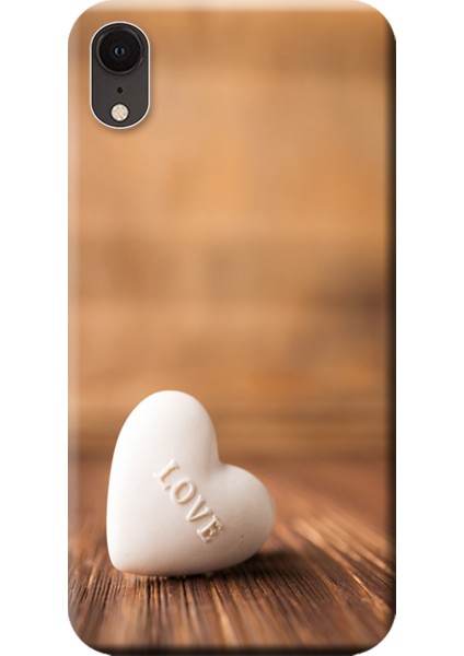 Apple iPhone XR Kılıf Beyaz Kalp Baskılı Esnek TPU Silikon