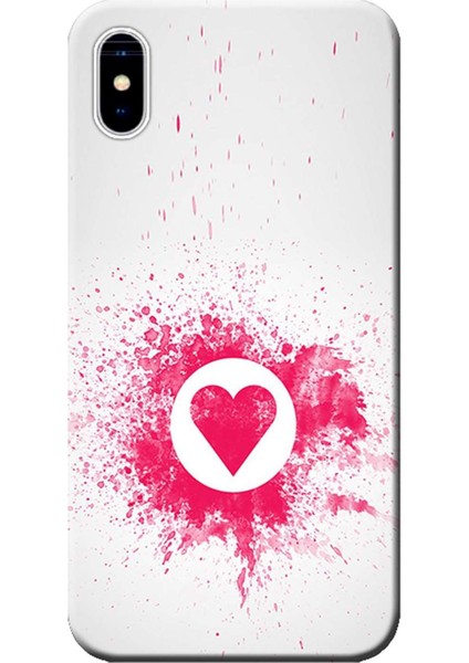 Apple iPhone XS Kılıf Kalp Watercolor Baskılı Esnek TPU Silikon