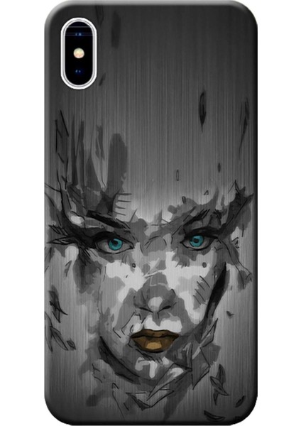 Apple iPhone X Kılıf Sulu Boya Kadın Yüzü Baskılı Esnek TPU Silikon
