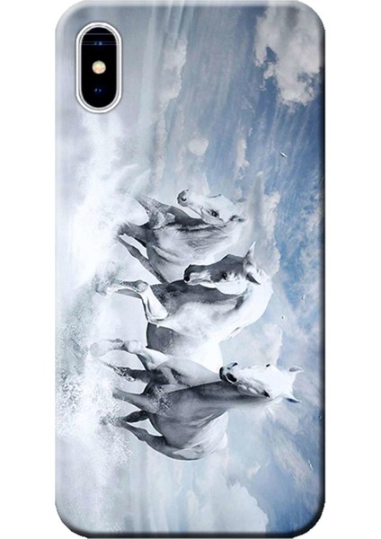 Apple iPhone XS Kılıf Beyaz Renkli Atlar Baskılı Esnek TPU Silikon