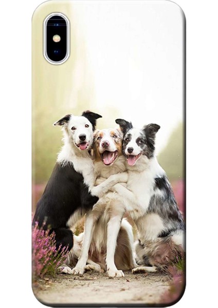 Apple iPhone XS Kılıf Sevimli Köpekler Sarılma Baskılı Esnek TPU Silikon