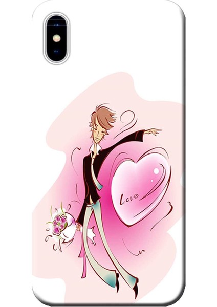Apple iPhone XS Max Kılıf Çiçek Buket Adam Kalp Baskılı Esnek TPU Silikon