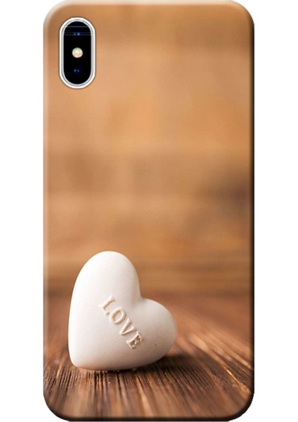 Apple iPhone XS Max Kılıf Beyaz Kalp Baskılı Esnek TPU Silikon