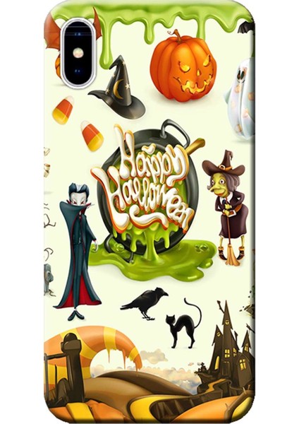 Apple iPhone X Kılıf Happy Hallowen Baskılı Esnek TPU Silikon