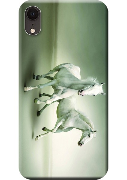 Apple iPhone XR Kılıf Beyaz Renkli Atlar Baskılı Esnek TPU Silikon