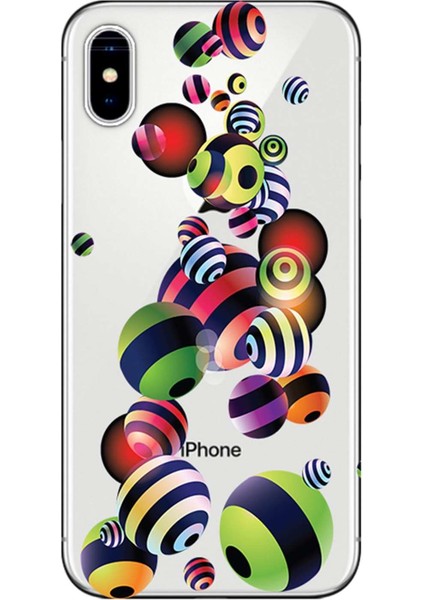 Apple iPhone XS Kılıf Çizgili Top Baskılı Esnek TPU Silikon
