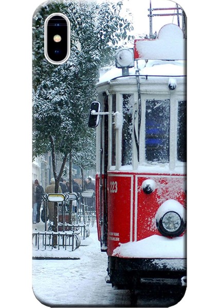 Apple iPhone XS Max Kılıf İstiklal Tramvay Kar Baskılı Esnek TPU Silikon