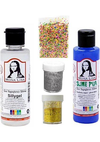 Slime Seti Fosforlu Mavi Renk 70 ml Renkli Slaym Südor Sılaym Seti 70 ml Slime Borax