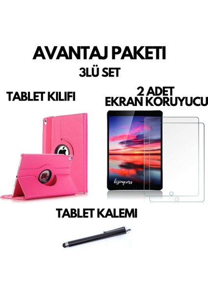 Apple iPad 9 Kılıf 9. Nesil A2602 Dönebilen Tablet Kılıfı +2 Adet Ekran Koruyucu + Tablet Kalemi